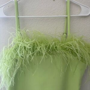 REVOLVE Lime Green Feather Trim Mini Dress